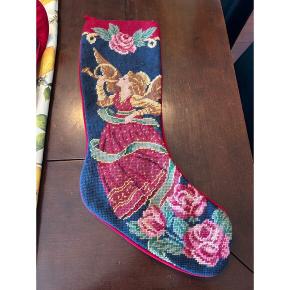 Vintage Handmade Cross Stitch Angel Christmas Stocking - Picture 1 of 3